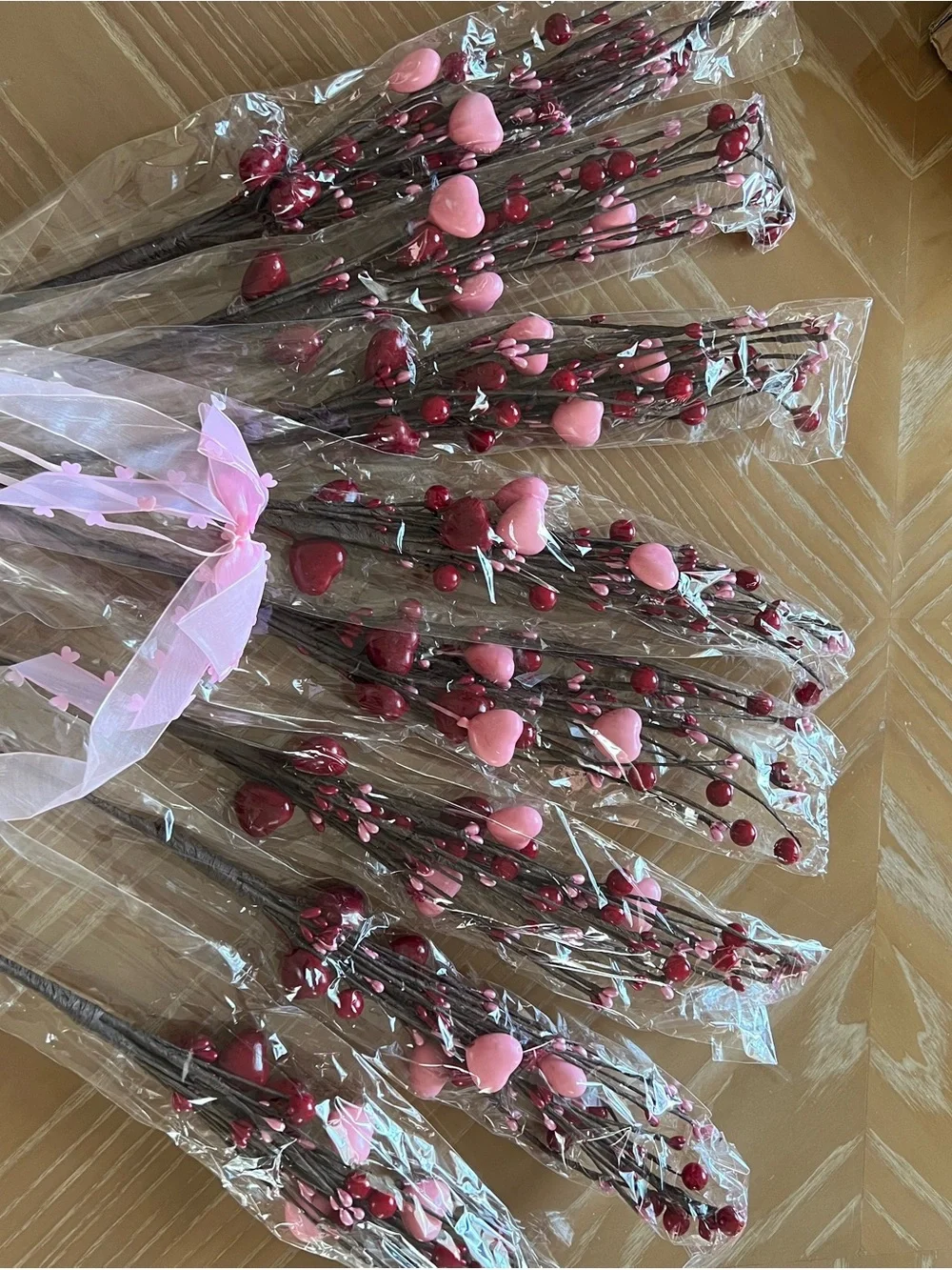 Artificial Heart & Berry Stem Bouquet - Pink and Red - Home Accents